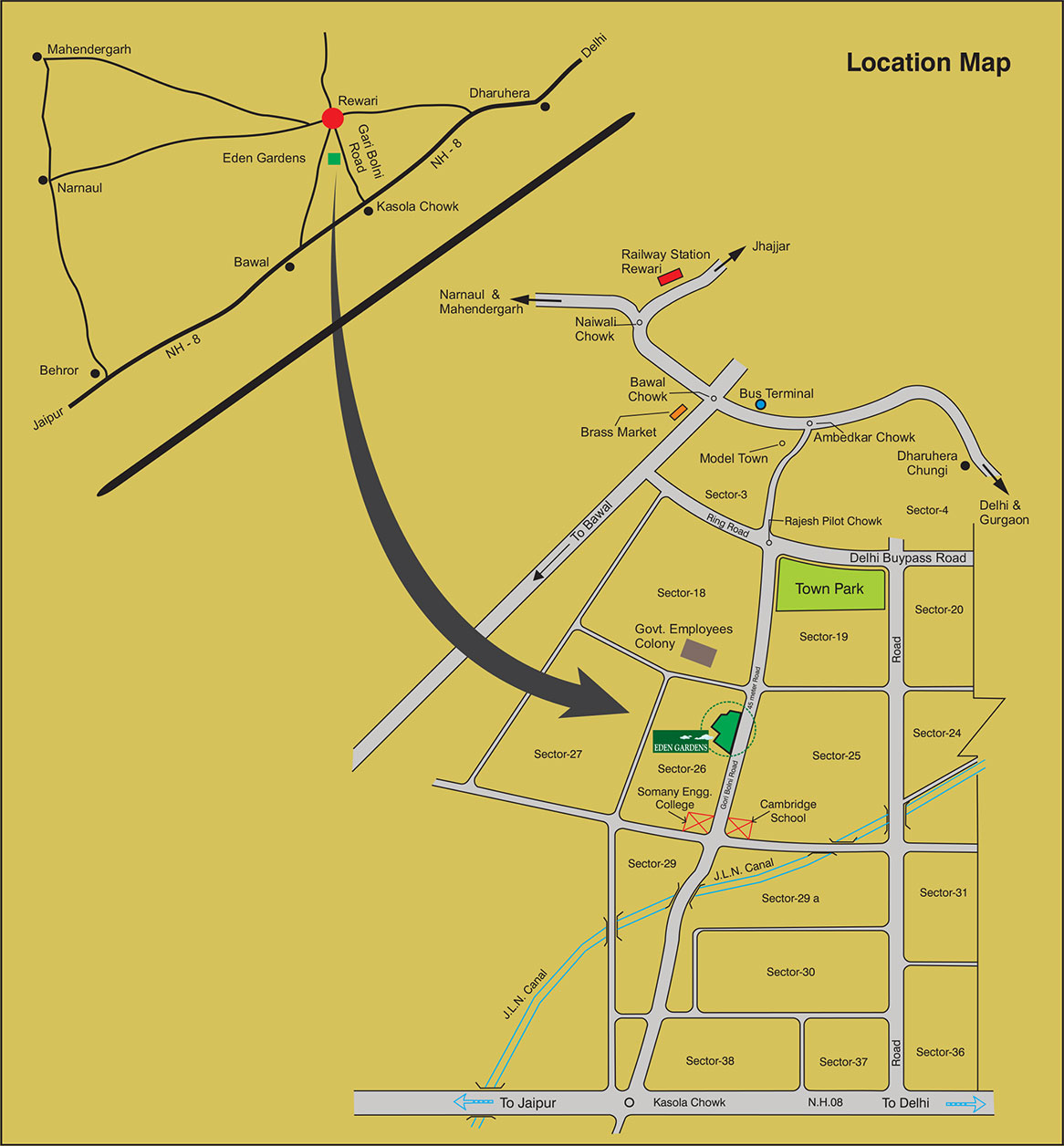 Eden Garden Location map in Rewari renowned for new apartments and flats